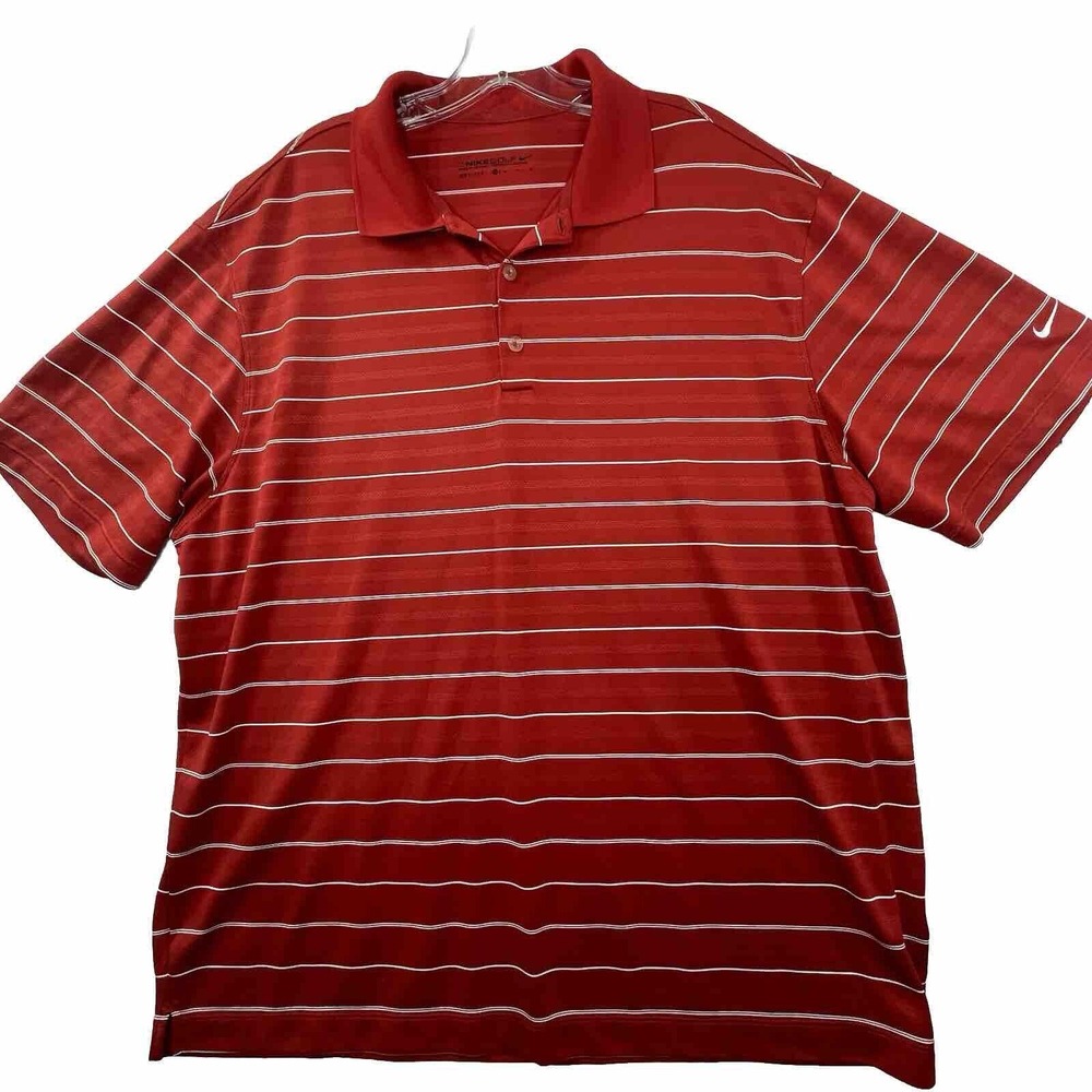 Nike Golf Polo Mens XL Red Striped Dri-FIT Activewear Sporty Short‎ Sleeve